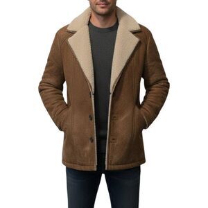 TOPMAN Men's XXS Brown Faux Suede Shearling Fleece Lined Car Coat Jacket